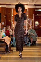 Brown Sequin Stretch Polo Dress