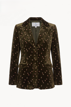Single-breasted tailored jacket in floral-embroidered velvet