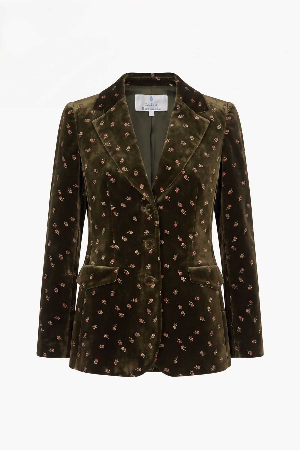 Single-breasted tailored jacket in floral-embroidered velvet