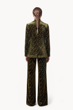 Single-breasted tailored jacket in floral-embroidered velvet