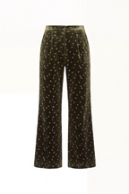 High-rise trousers in floral-embroidered velvet