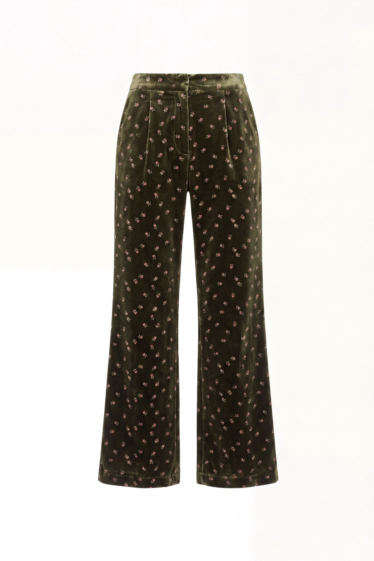 High-rise trousers in floral-embroidered velvet