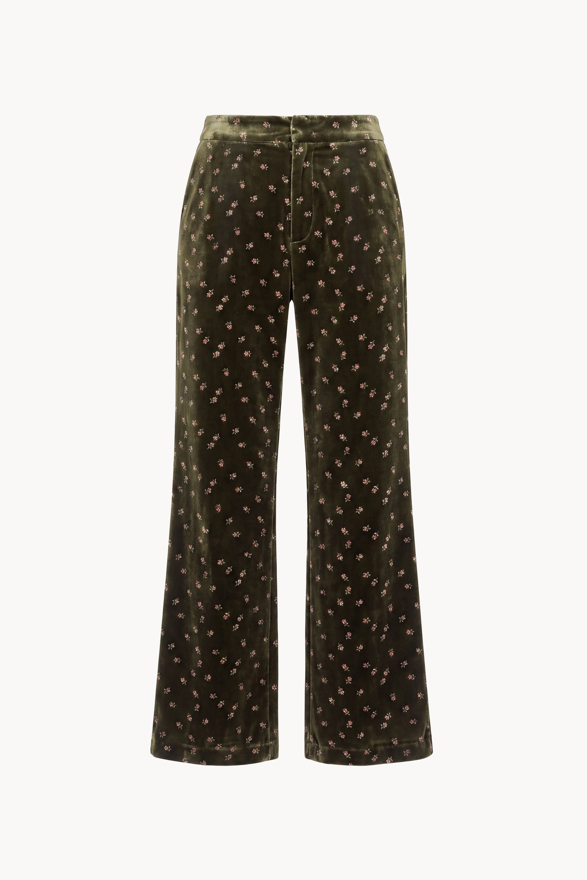 High-rise trousers in floral-embroidered velvet