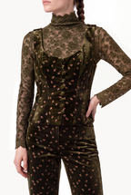 High-rise trousers in floral-embroidered velvet