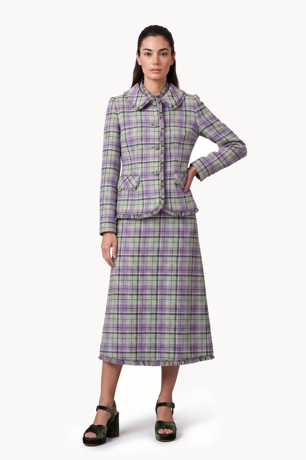 Fitted jacket in tartan wool