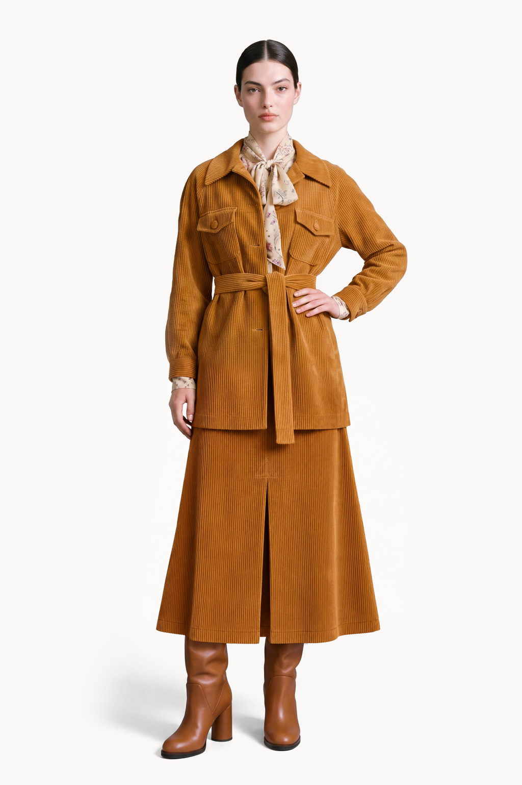 Lightweight corduroy jacket with sash