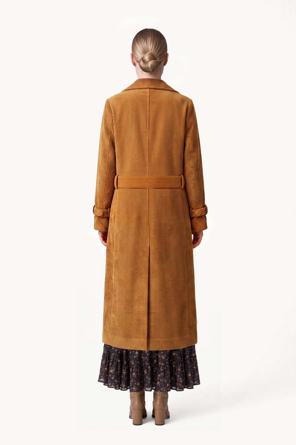 Trench corduroy coat with sash