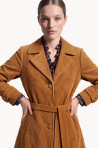 Trench corduroy coat with sash
