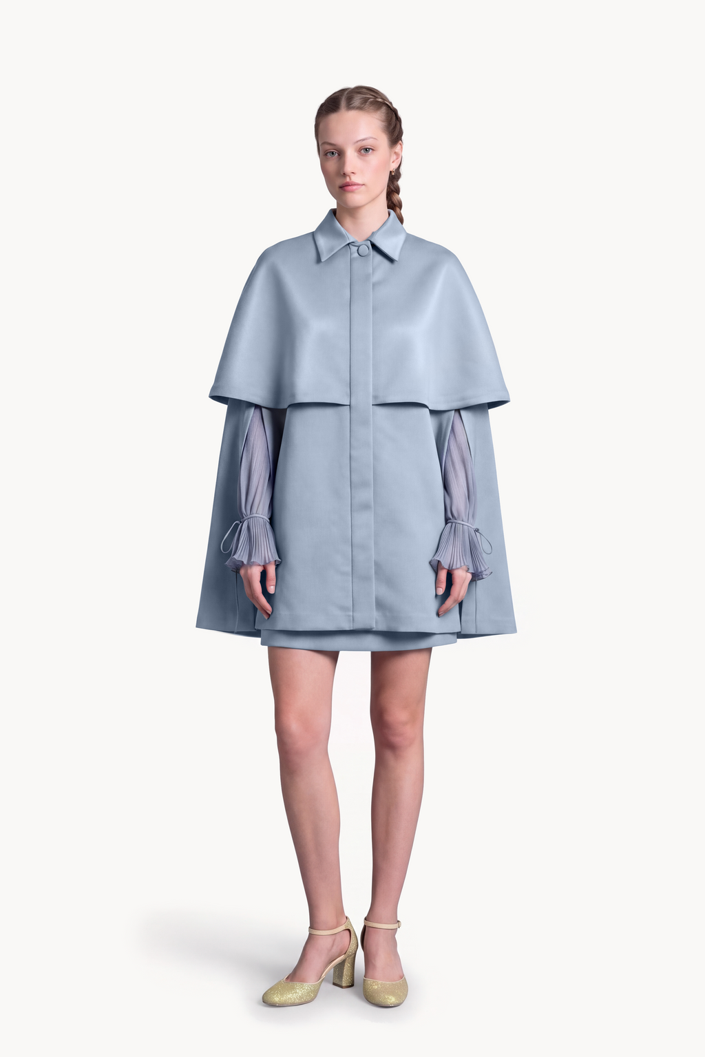Layered collared cape in duchesse satin