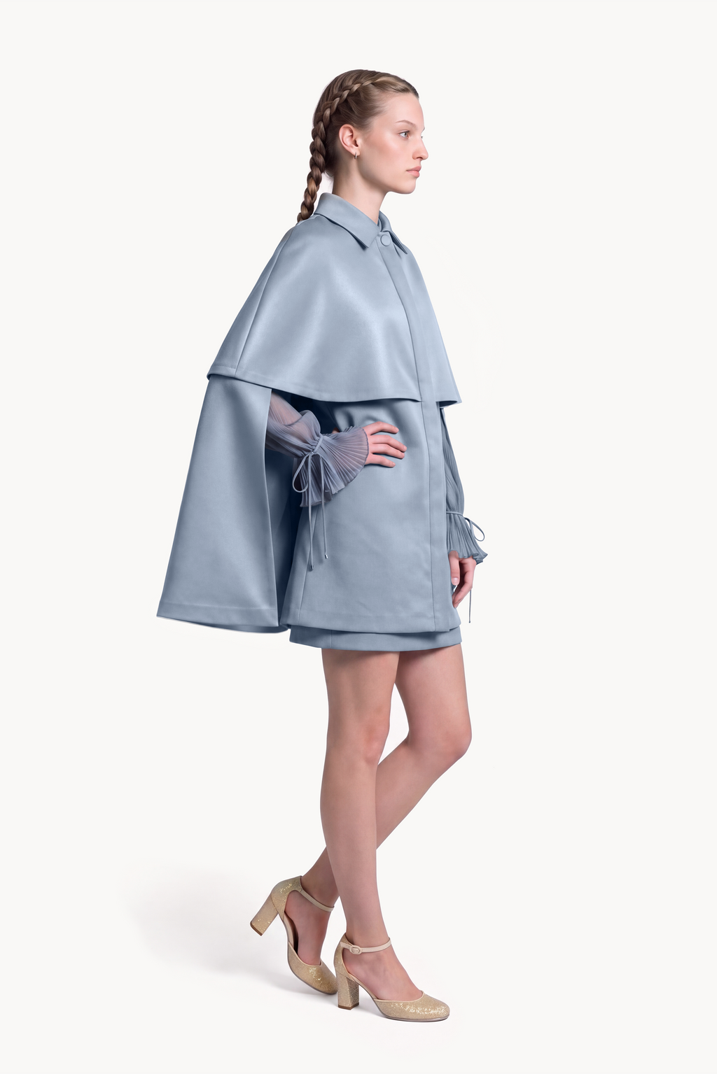 Layered collared cape in duchesse satin