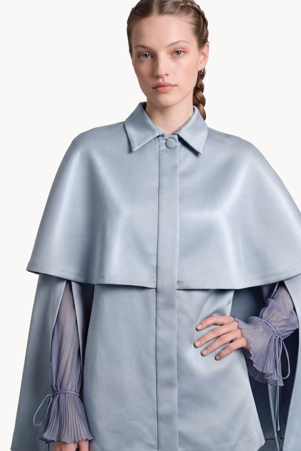 Layered collared cape in duchesse satin