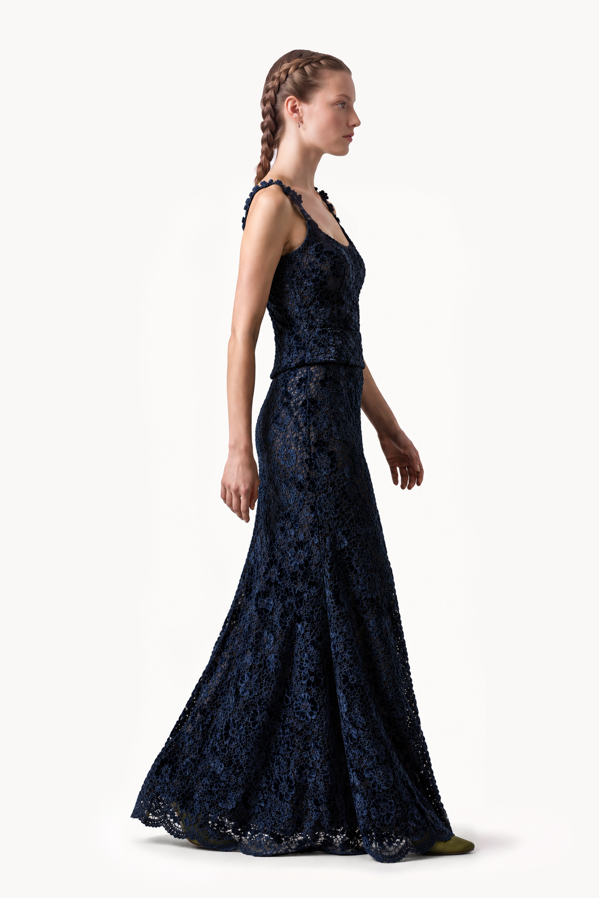 Floral Chenille Lace Long Dress