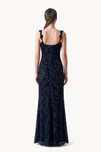 Floral Chenille Lace Long Dress