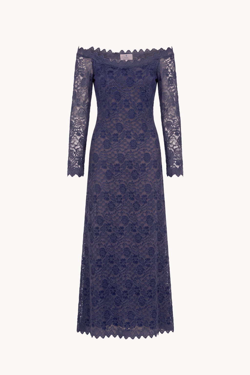 Off-the-shoulder long dress in floral velvet lac