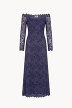 Off-the-shoulder long dress in floral velvet lac