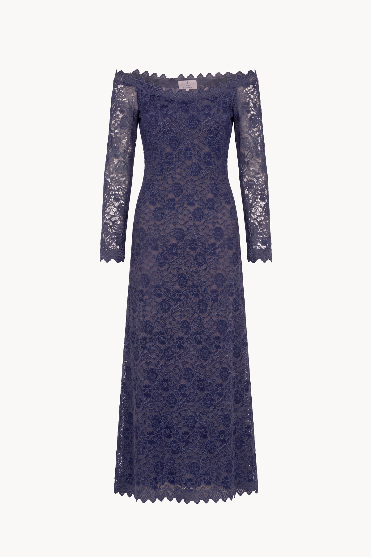 Off-the-shoulder long dress in floral velvet lac