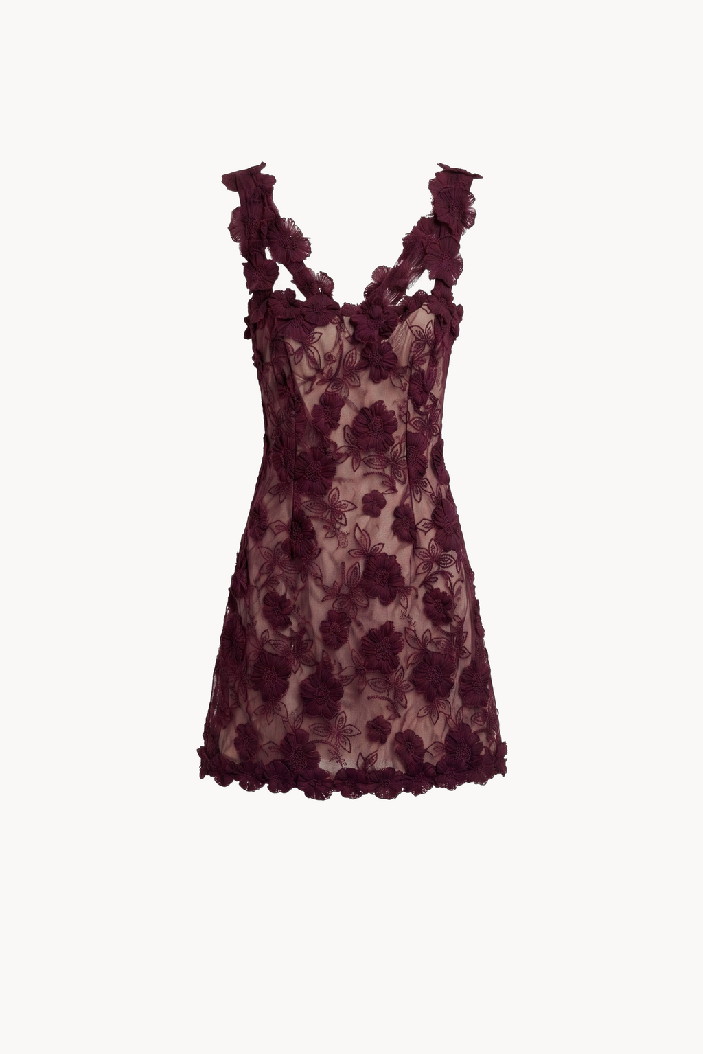 Floral-Embroidered Tulle Mini Dress