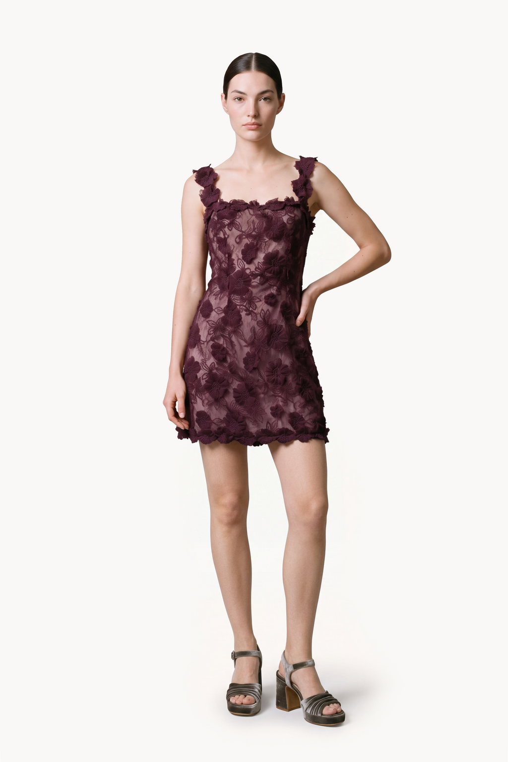 Floral-Embroidered Tulle Mini Dress