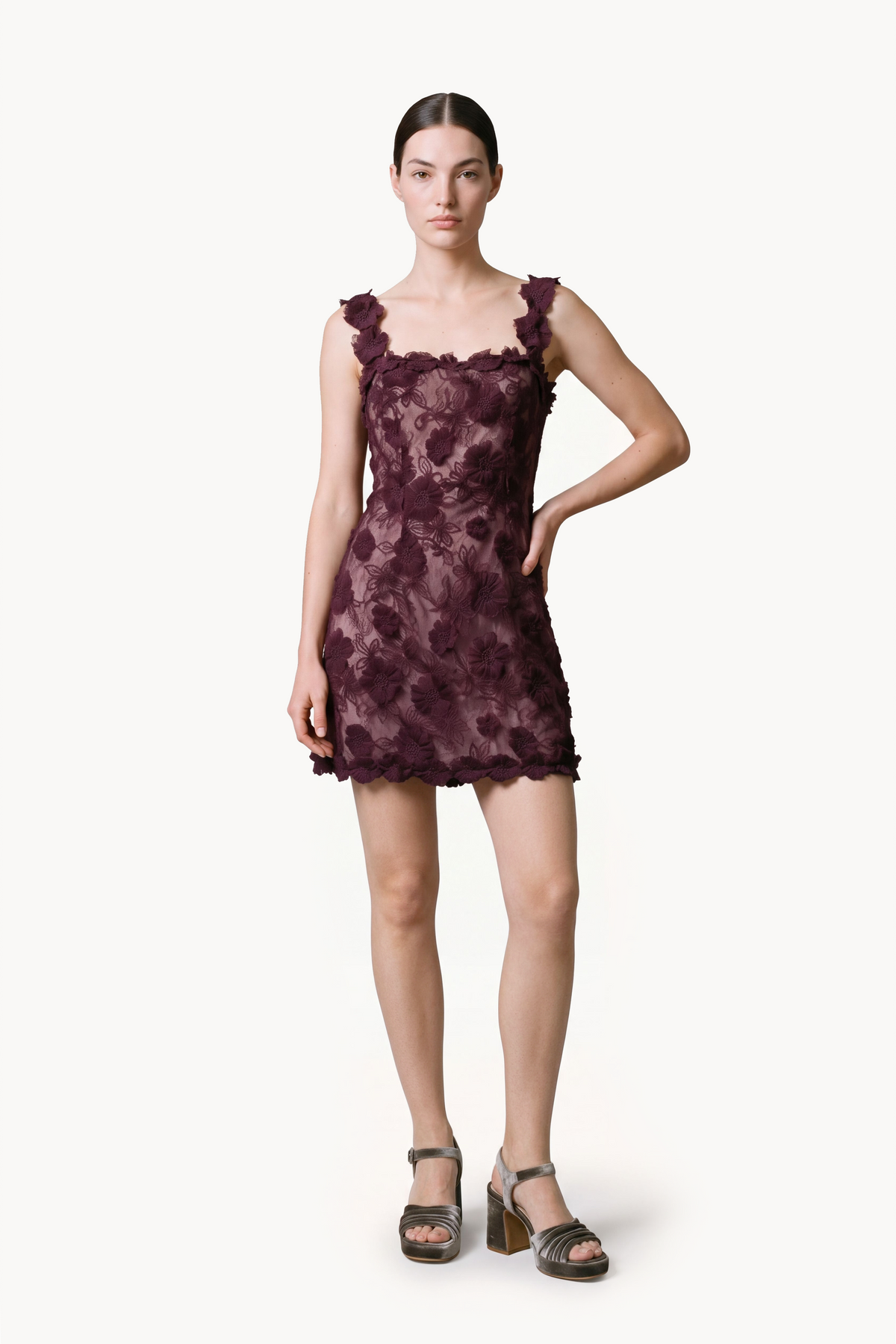 Floral-Embroidered Tulle Mini Dress