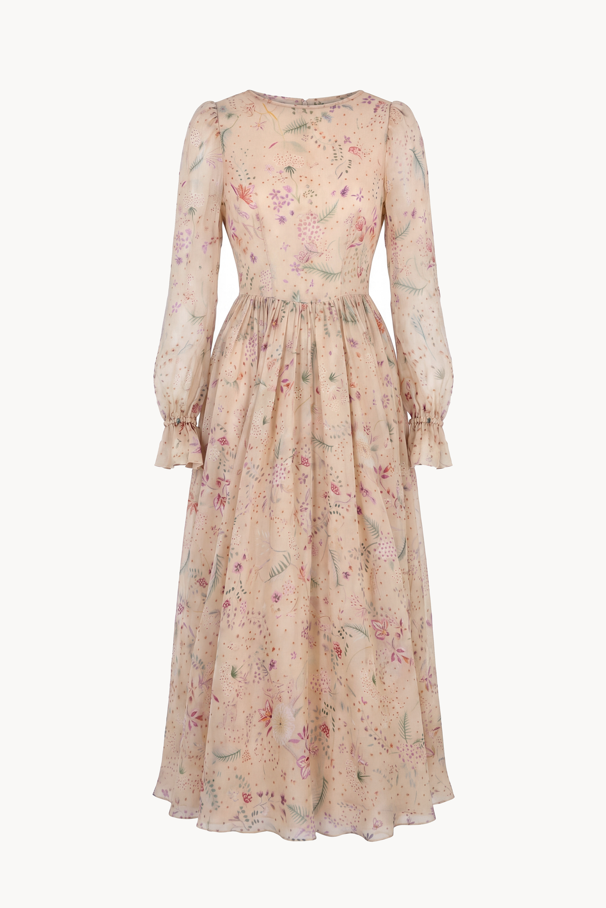 Botanical Print Silk Chiffon Dress