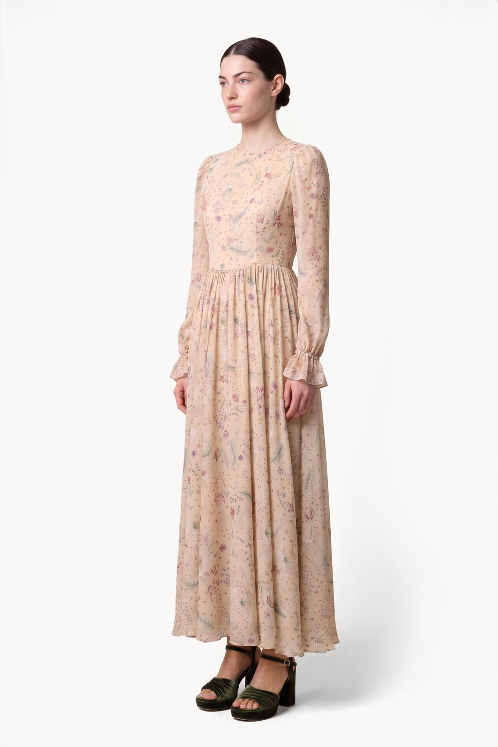 Botanical Print Silk Chiffon Dress
