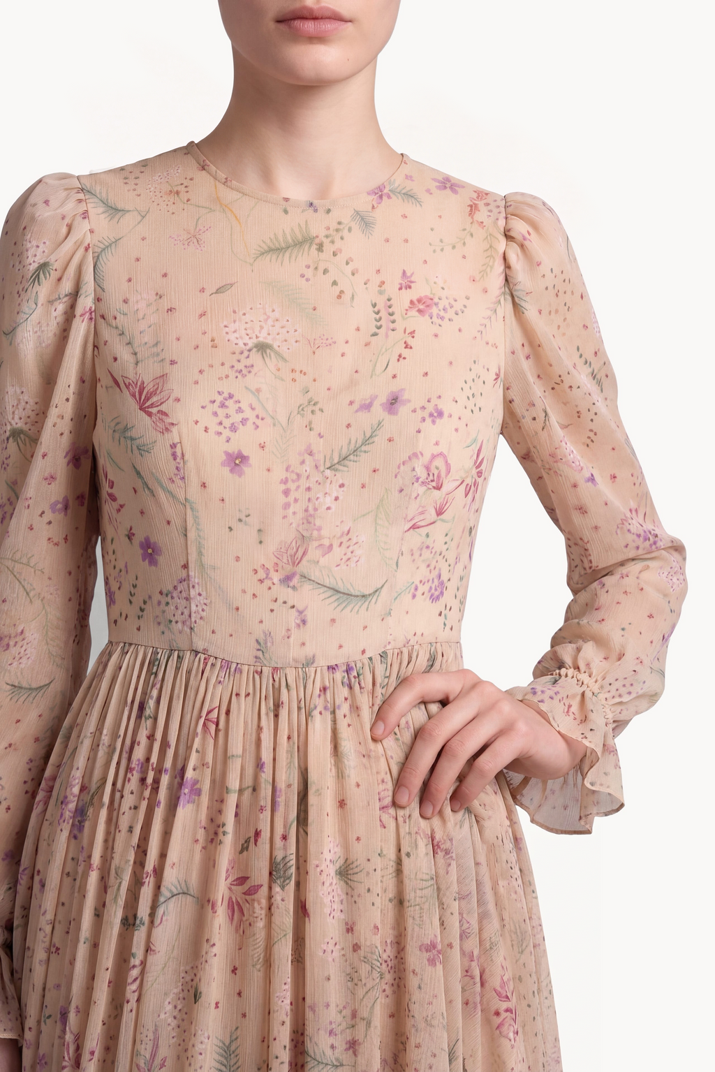 Botanical Print Silk Chiffon Dress