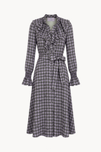 Ruffled lavallière shirt dress in tartan