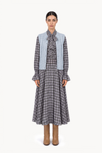 Ruffled lavallière shirt dress in tartan