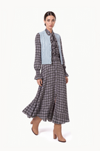 Ruffled lavallière shirt dress in tartan