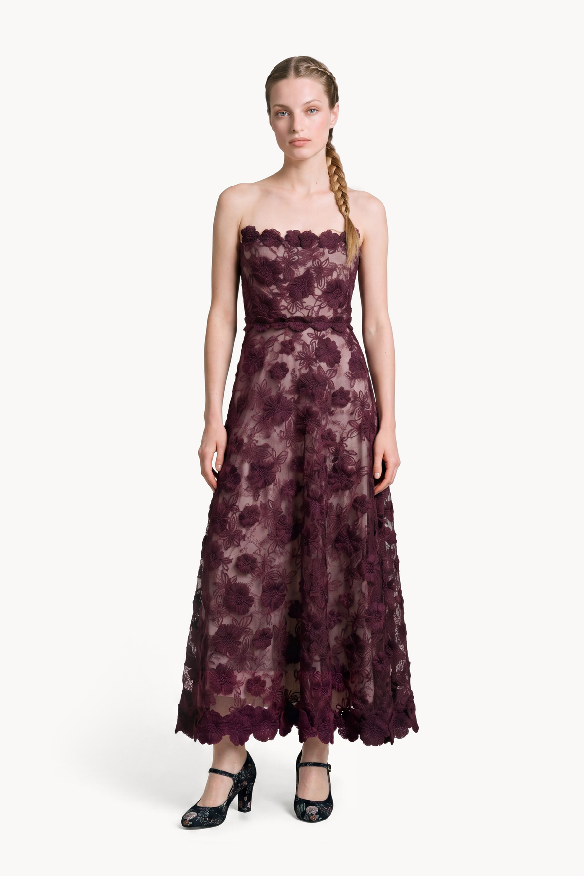 Floral-Embroidered Tulle Gown