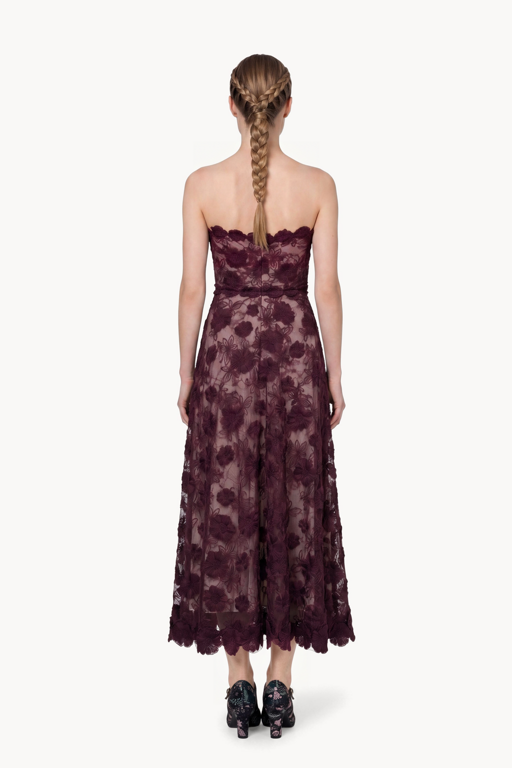 Floral-Embroidered Tulle Gown