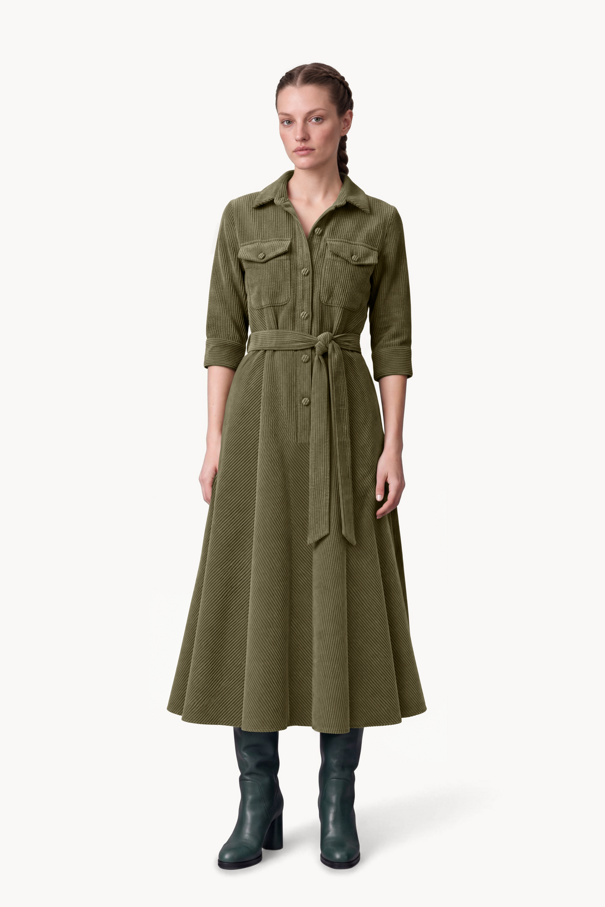 Long chemisier dress in stretch corduroy