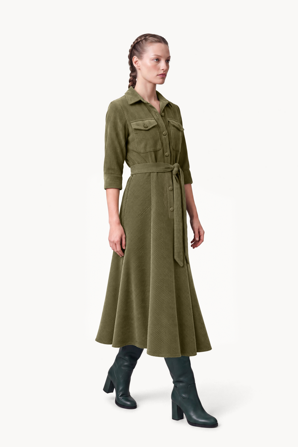 Long chemisier dress in stretch corduroy