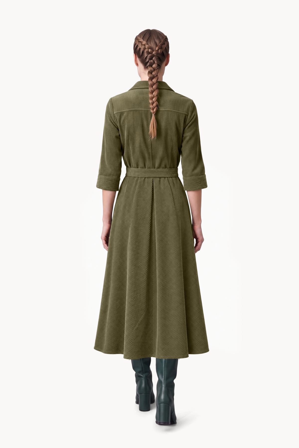 Long chemisier dress in stretch corduroy