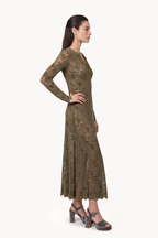 Fitted midi dress in floral chenille lace
