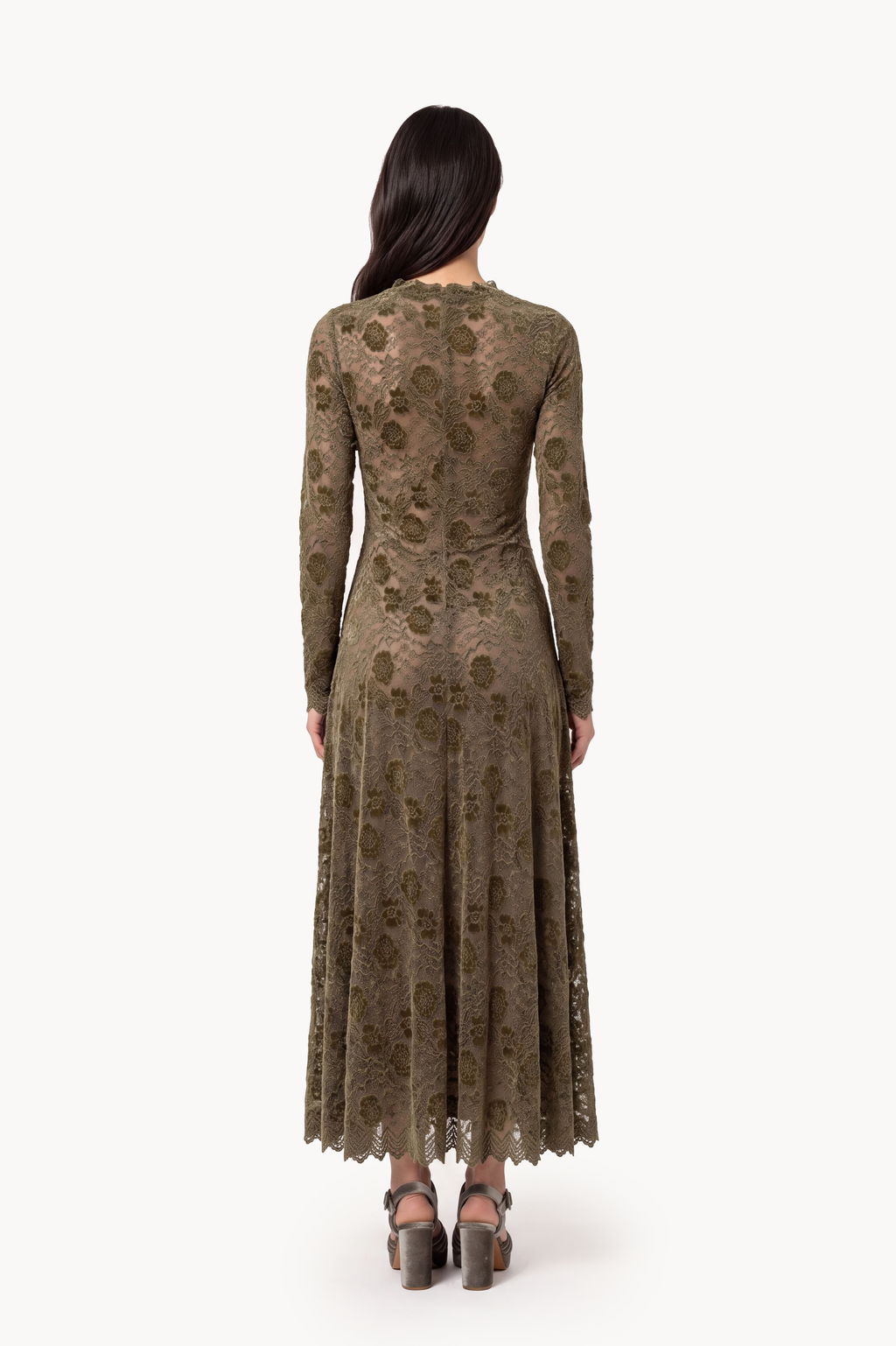 Fitted midi dress in floral chenille lace