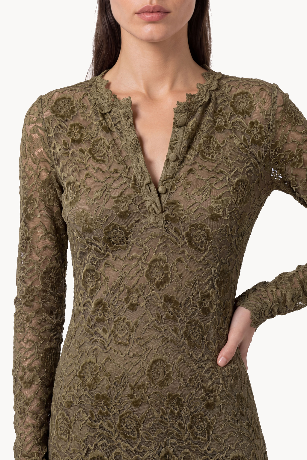 Fitted midi dress in floral chenille lace