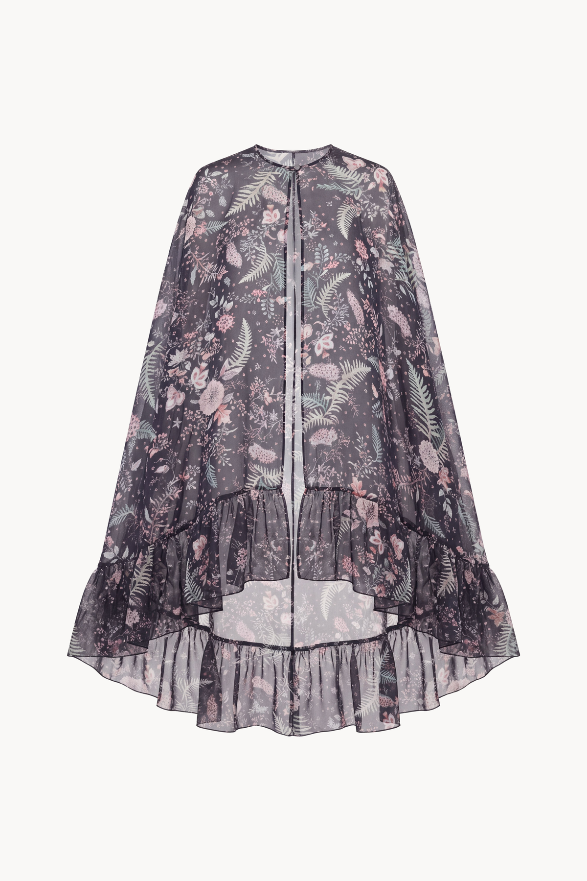 Botanical-Print Silk Chiffon Halter-Neck Gown and Cape