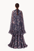 Botanical-Print Silk Chiffon Halter-Neck Gown and Cape