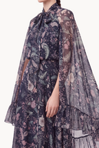 Botanical-Print Silk Chiffon Halter-Neck Gown and Cape