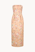 Crystal-Embellished Botanical Brocade Dress