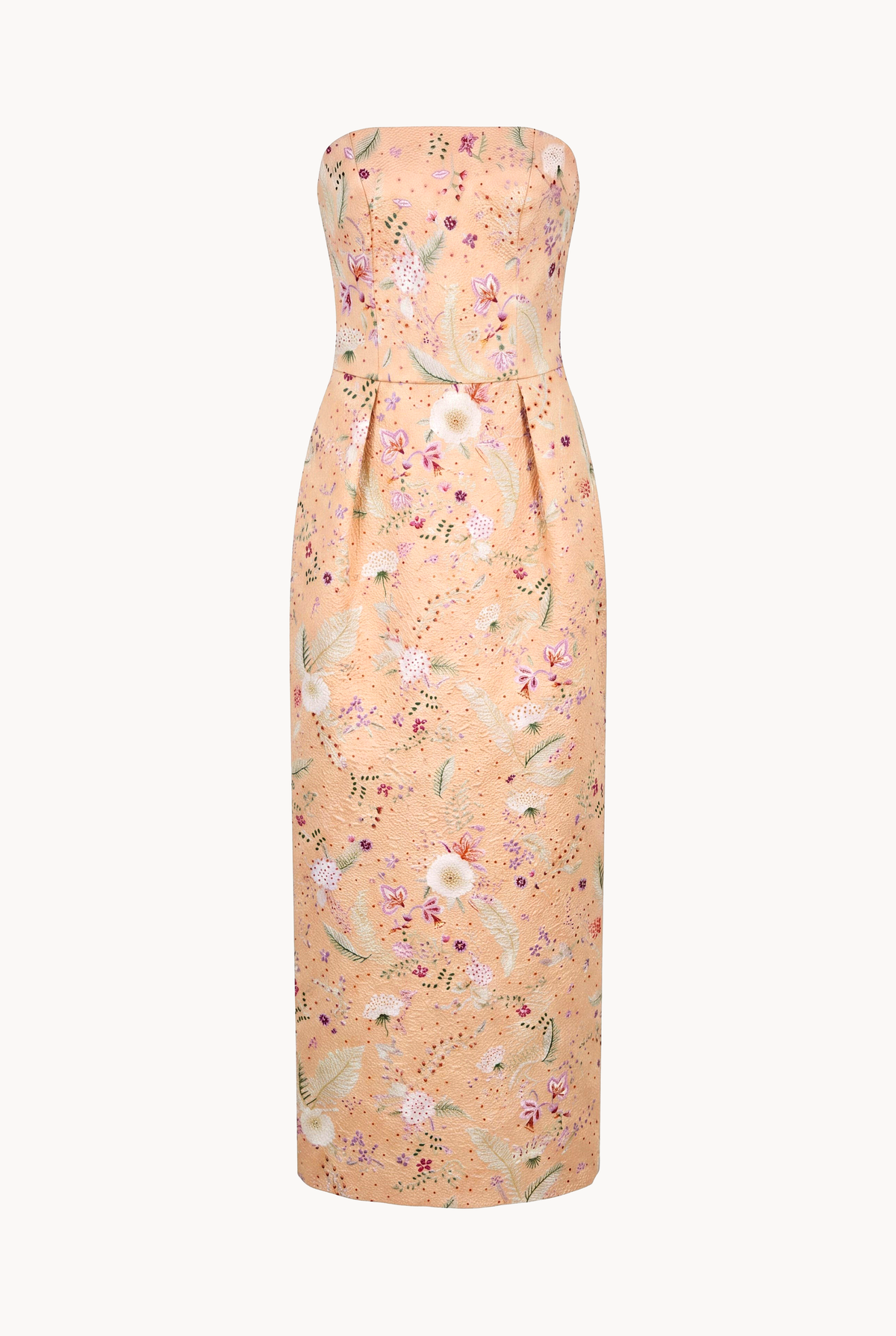 Crystal-Embellished Botanical Brocade Dress