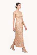 Crystal-Embellished Botanical Brocade Dress