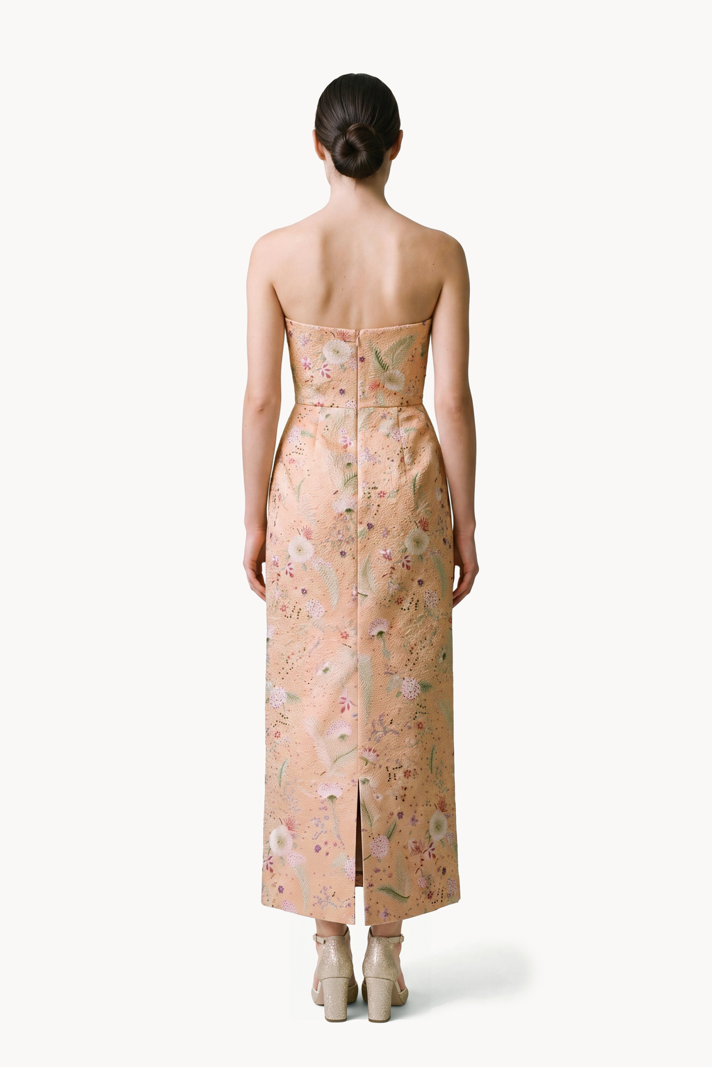 Crystal-Embellished Botanical Brocade Dress