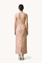 Crystal-Embellished Botanical Brocade Dress
