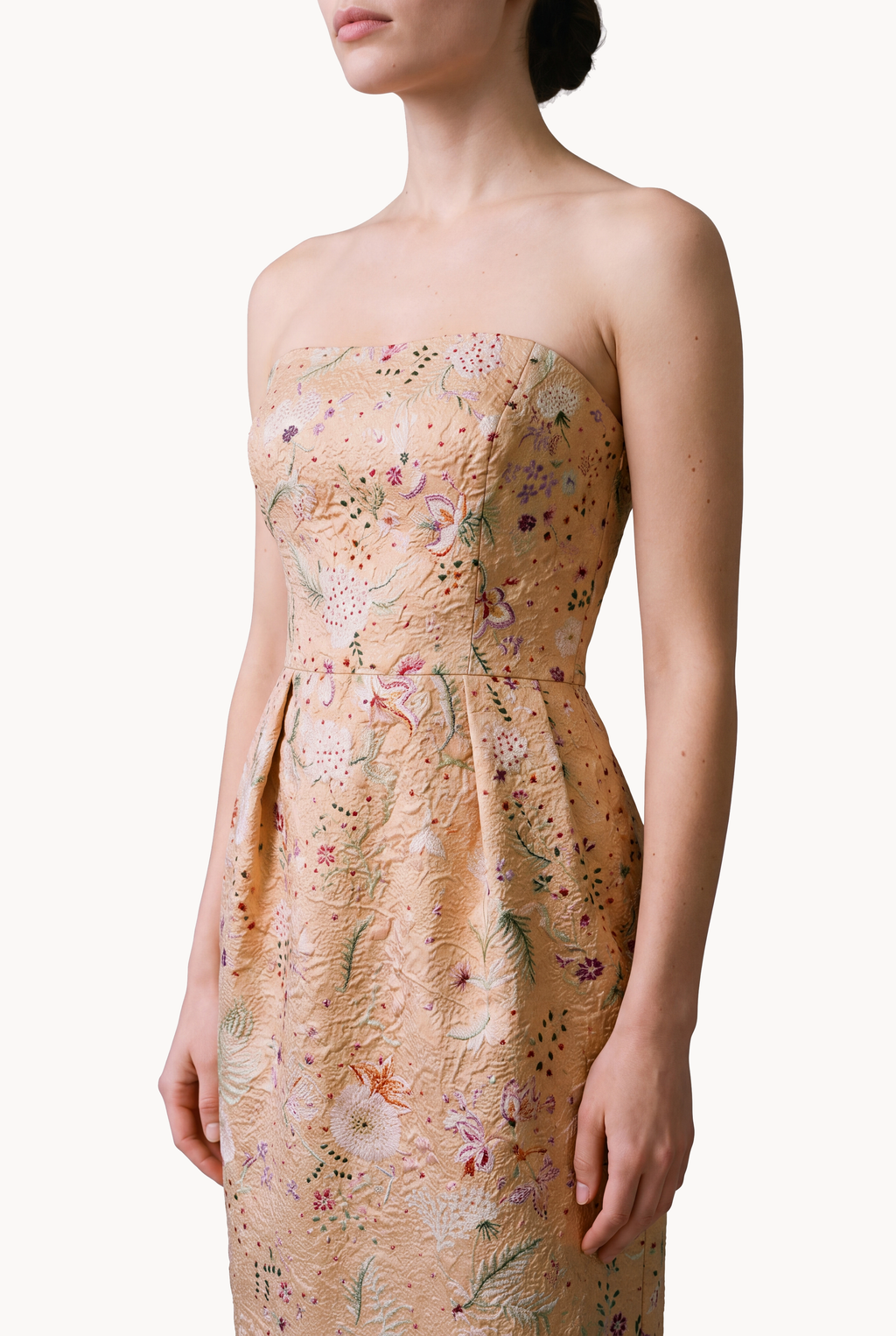 Crystal-Embellished Botanical Brocade Dress