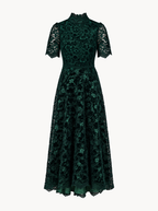 Emerald Floral Lace Midi Dress