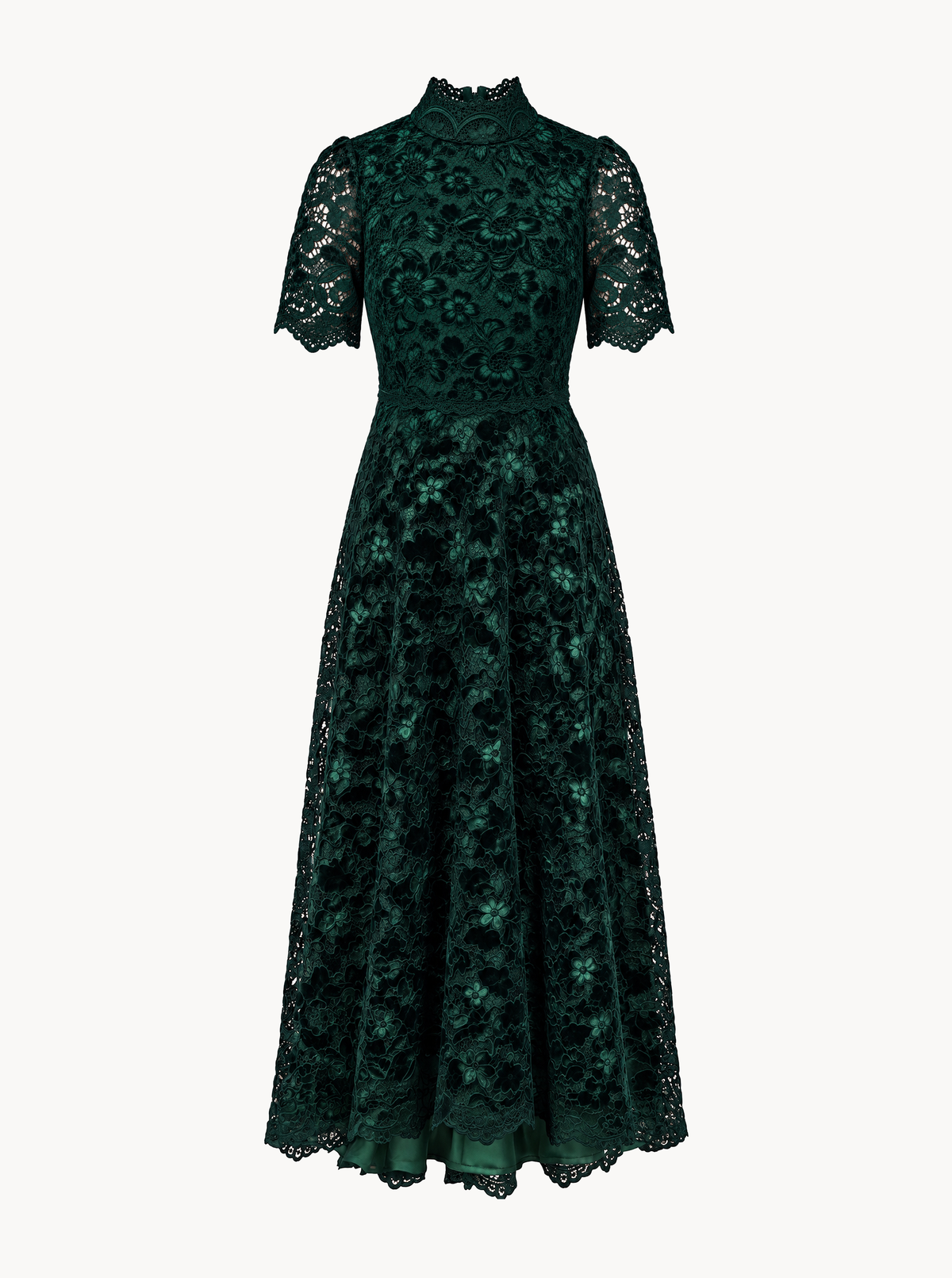 Emerald Floral Lace Midi Dress