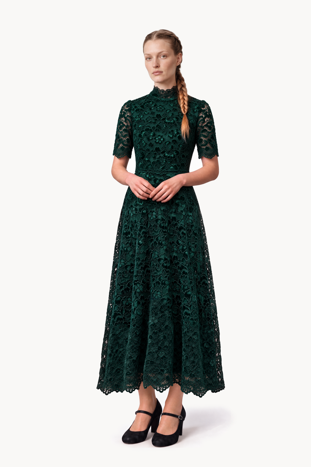 Emerald Floral Lace Midi Dress