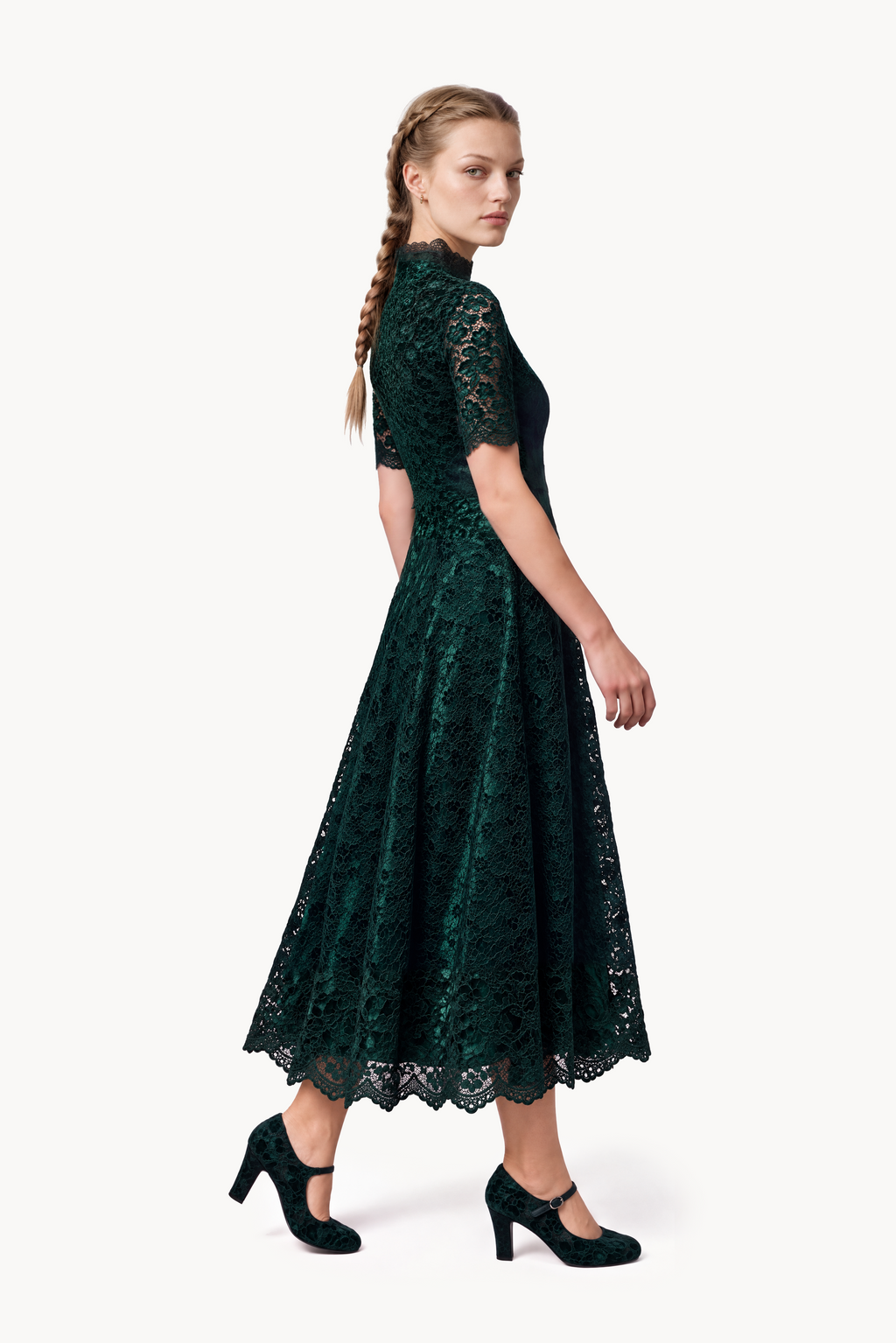 Emerald Floral Lace Midi Dress